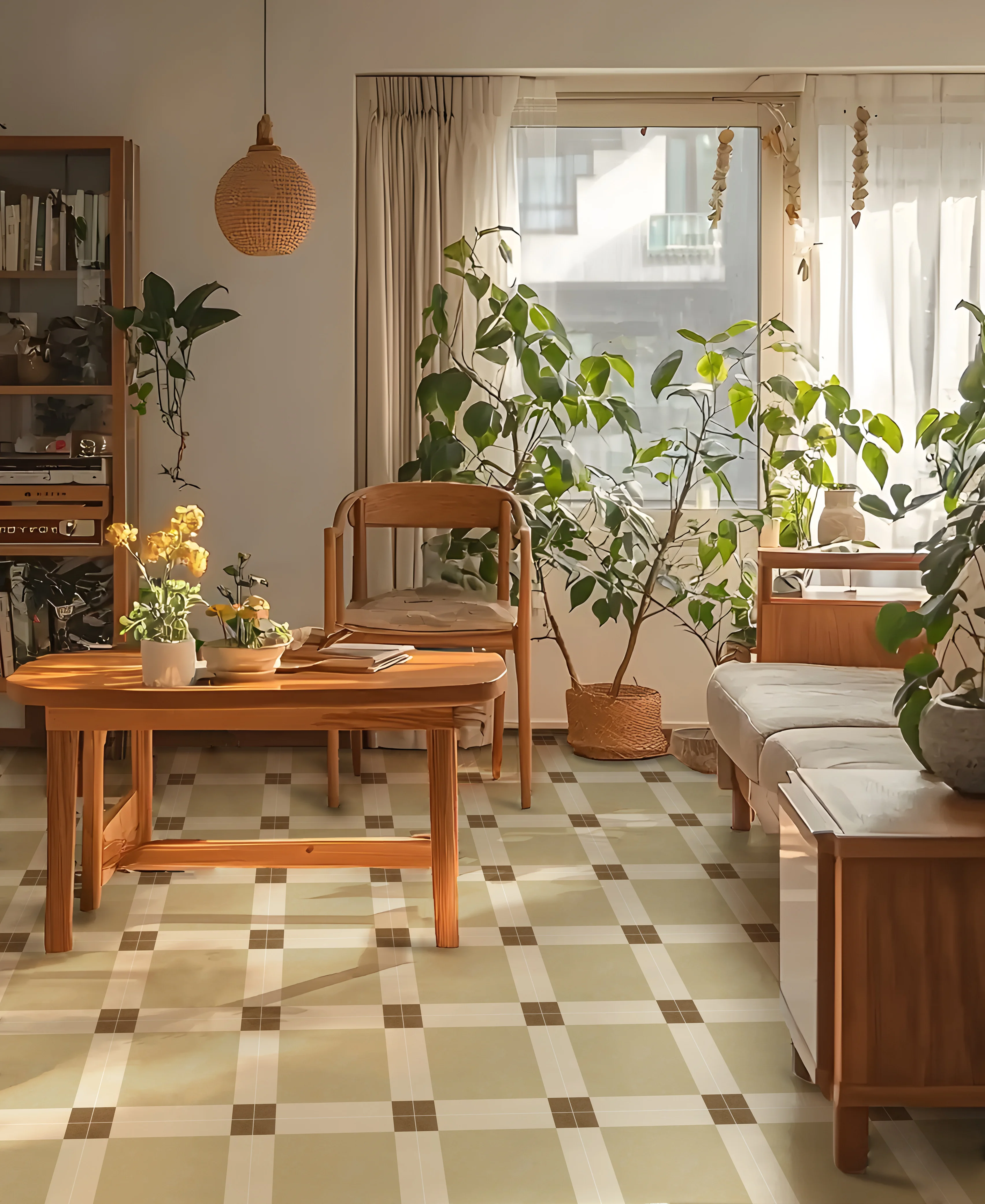 11.8″ x 11.8″ Vintage Grid Floor Tile Stickers, Peel and Stick Waterproof Vinyl Decals for Kitchen Bathroom Home Decor